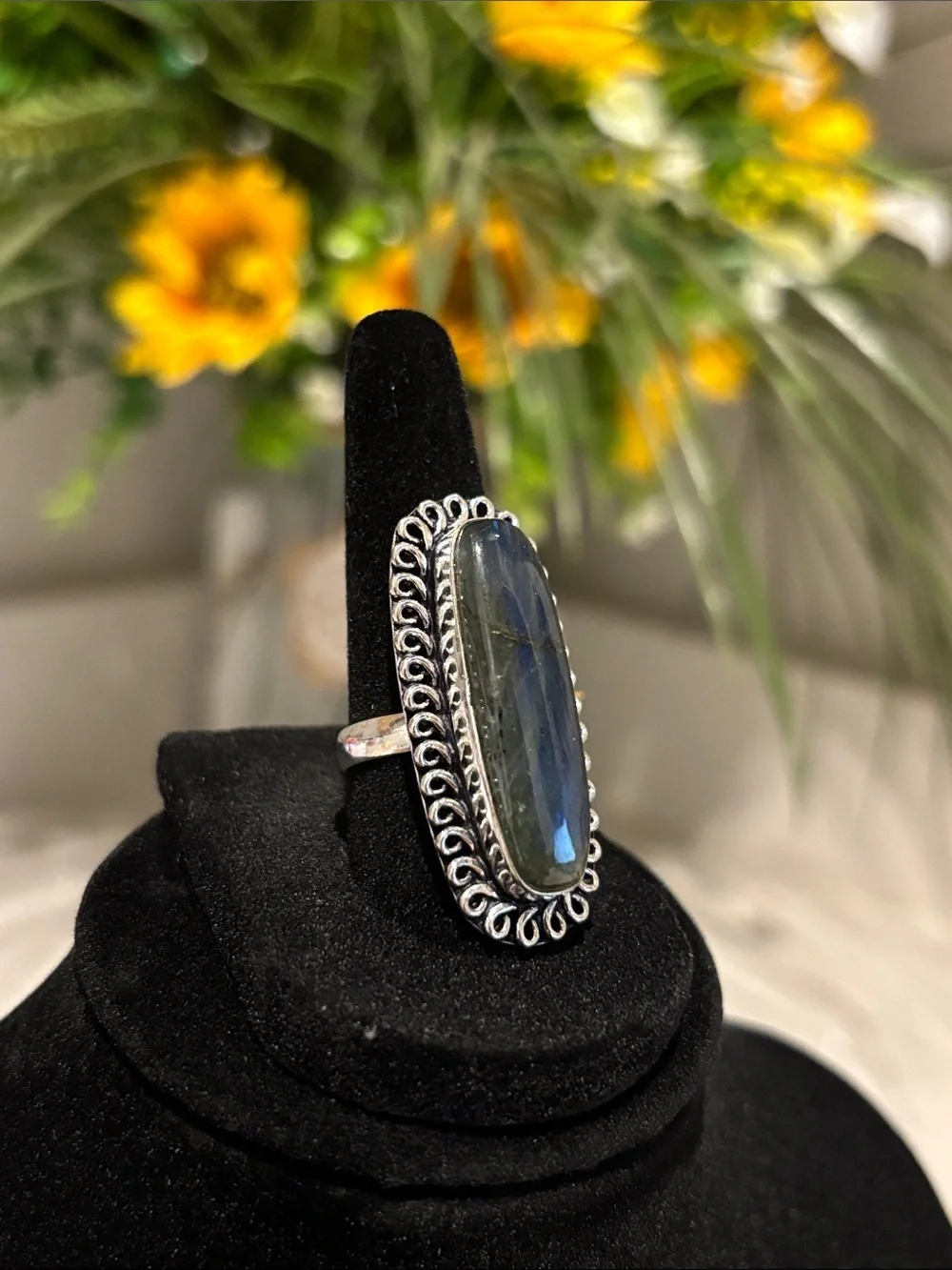 Sterling Silver Labradorite Oval Statement Ring Size 6.5